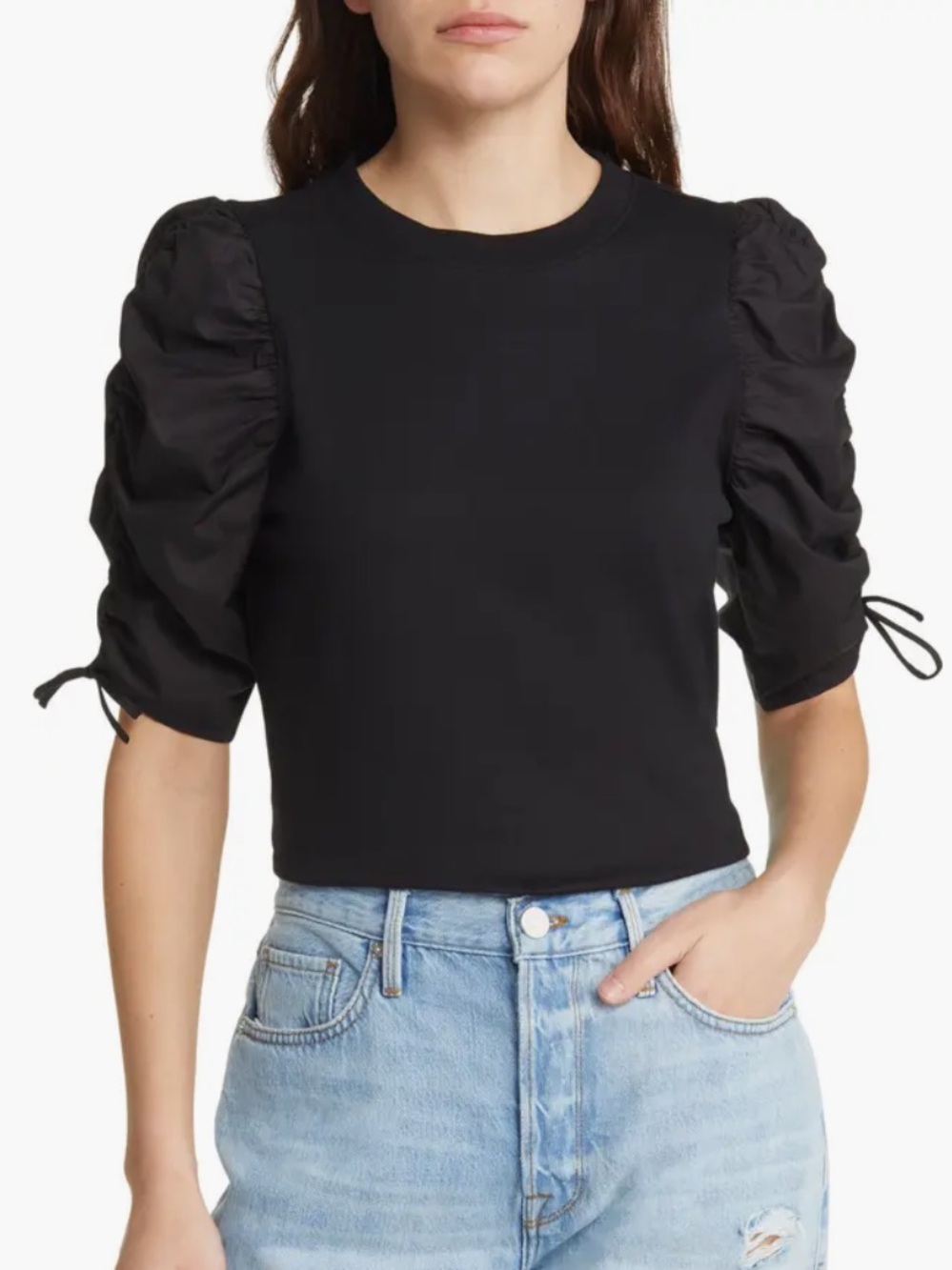 Frame Denim Ruched Puf Sleeve T Shirt XS